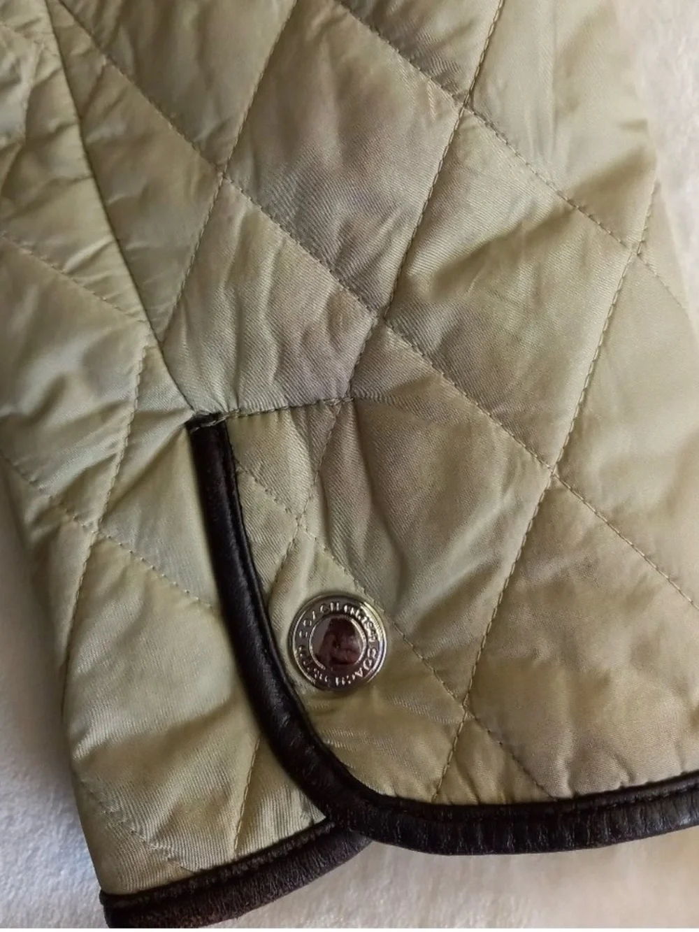 Coach Quilted Beige Puffer Jacket with Dark Brown Trim - Picture 14 of 15